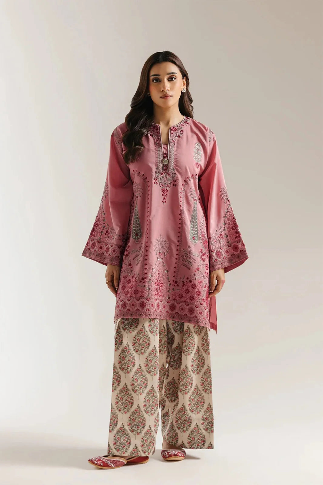 ETHNC KURTA SET 2PC E-319 CORAL BLUSH DHANAK