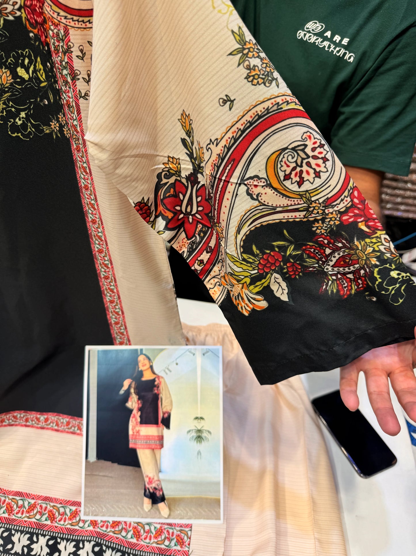 BEIGE BLACK SILK LAWN FUSION SET 2 pc