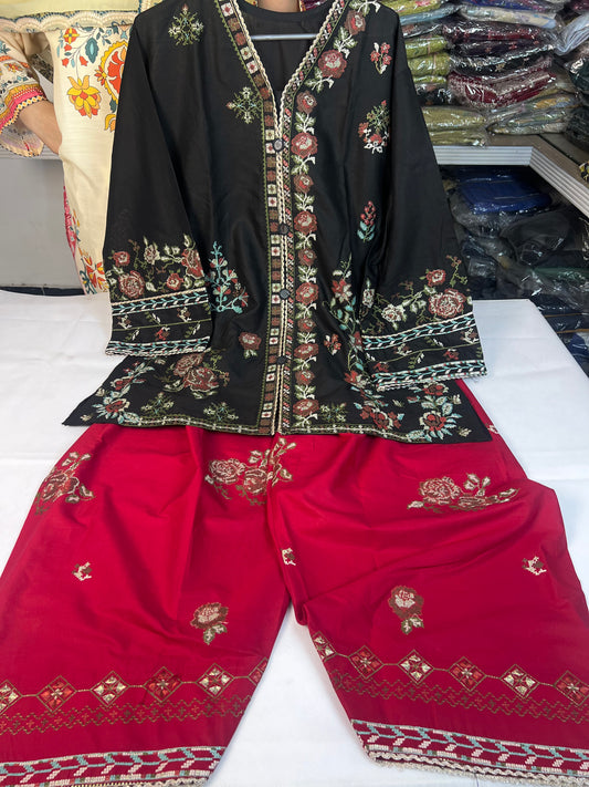 ETHNC BLACK & RED 2PC STITCH