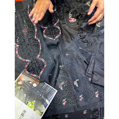 ANEELAS BLACK LAWN 3-PC (DOUBLE NECK)