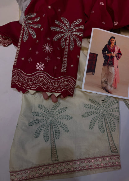 ETHNC KURTA SET 3PC E-103 BRICK RED