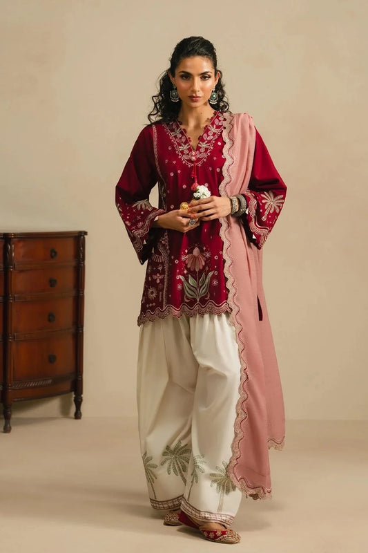 ETHNC KURTA SET 3PC E-103 BRICK RED