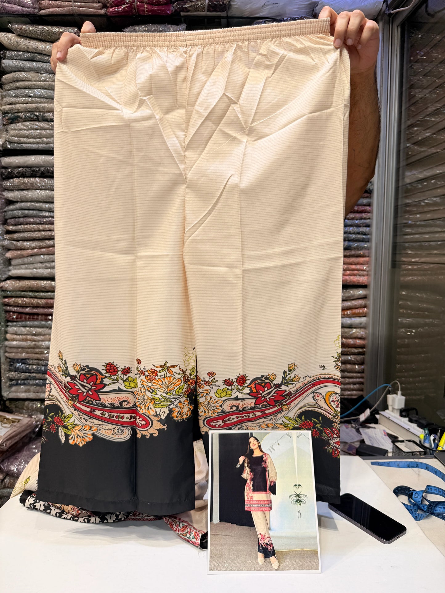 BEIGE BLACK SILK LAWN FUSION SET  2 pc