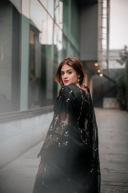 ANEELAS BLACK LAWN 3-PC (DOUBLE NECK)