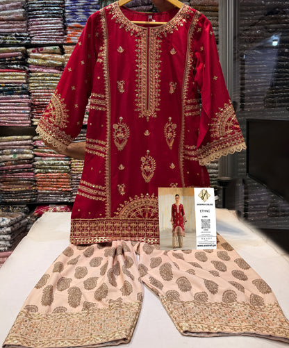 ETHNC KURTA SET 2Pc E-305 CRIMSON RED