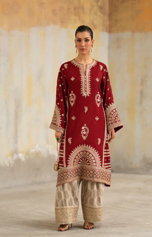 ETHNC KURTA SET 2Pc E-305 CRIMSON RED