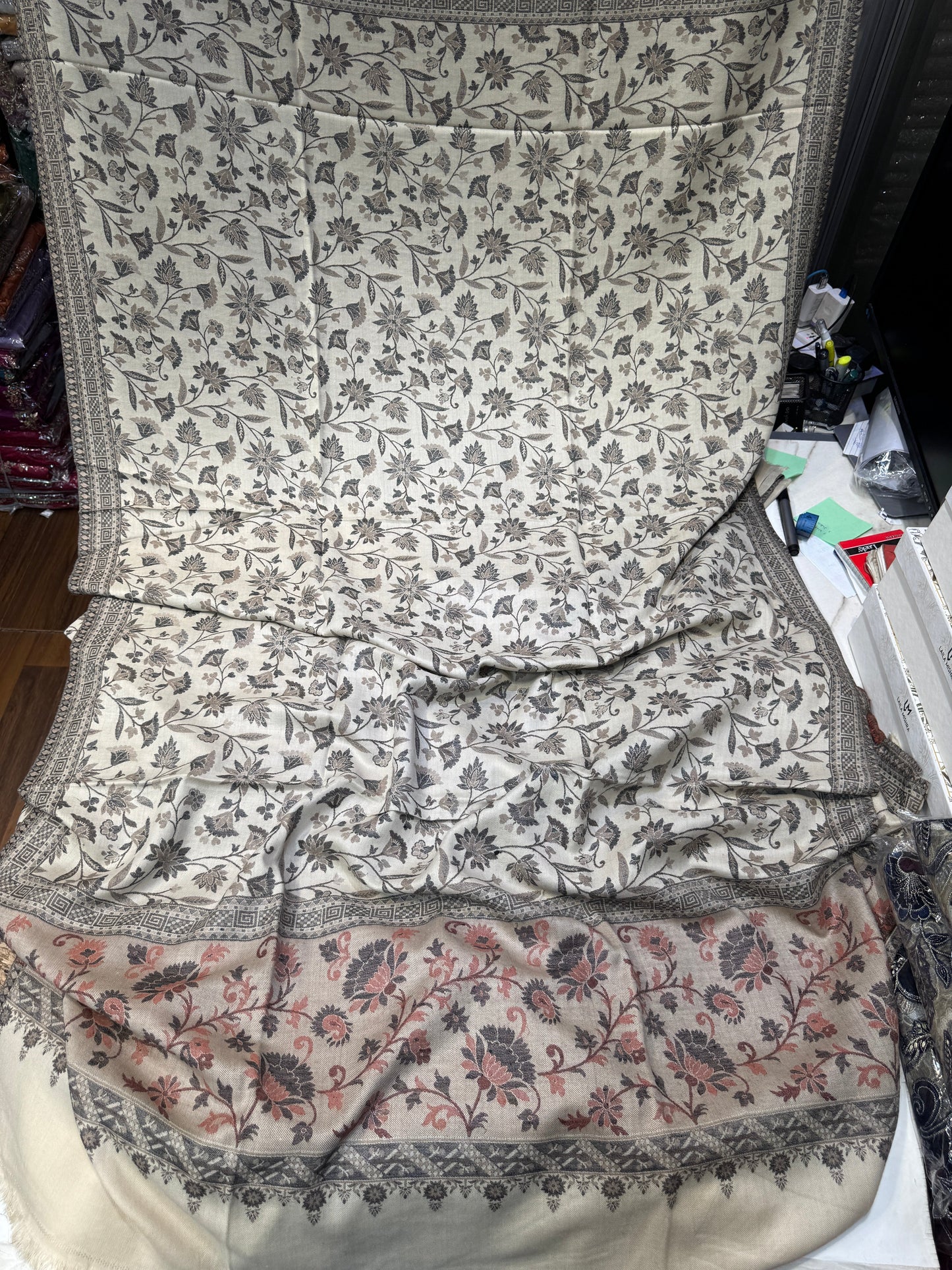 PEACH WOOL INPRINT SHAWL 07