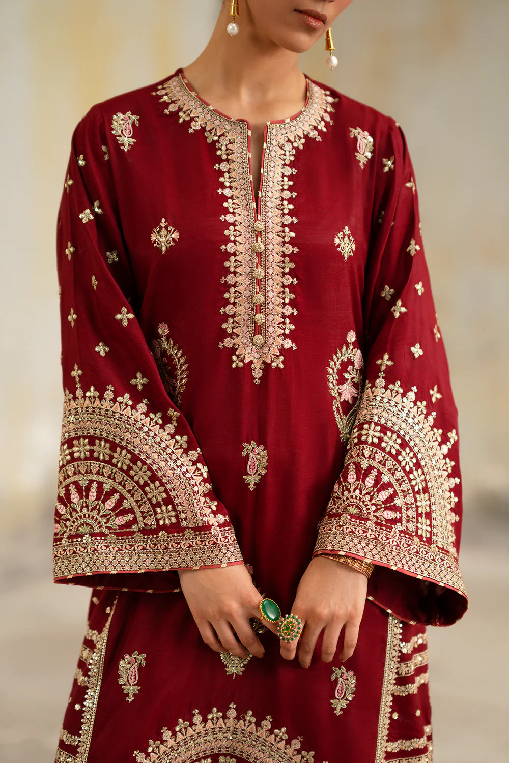 ETHNC KURTA SET 2Pc E-305 CRIMSON RED