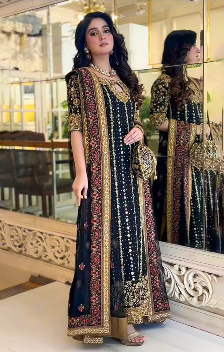 HARIS SHAKEEL SHISHA SILK 2PC GOLD (Delivery Time 7 Days)