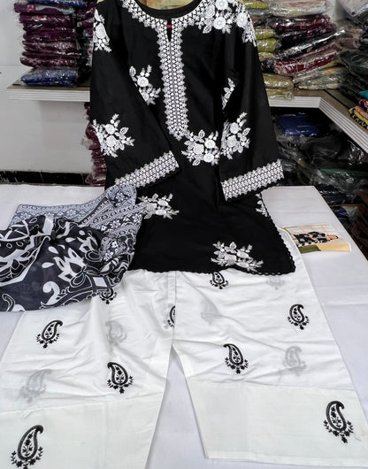 ZARA SHAHJAHAN BLACK & WHITE  UNSTICHED