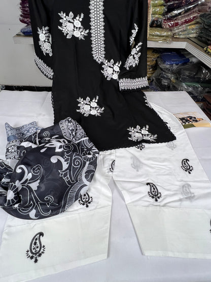 ZARA SHAHJAHAN BLACK & WHITE  UNSTICHED