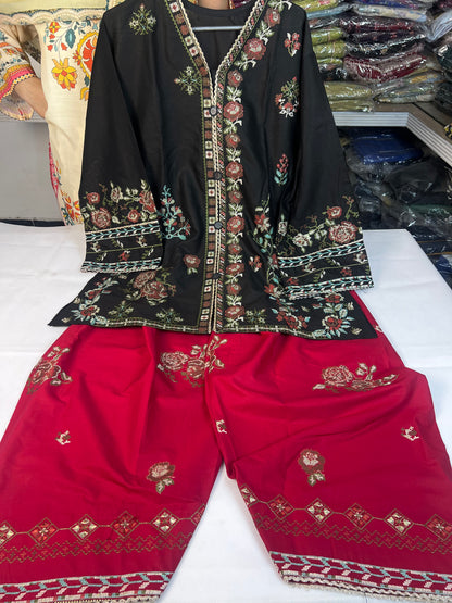 ETHNC BLACK & RED 2PC UNSTICHED